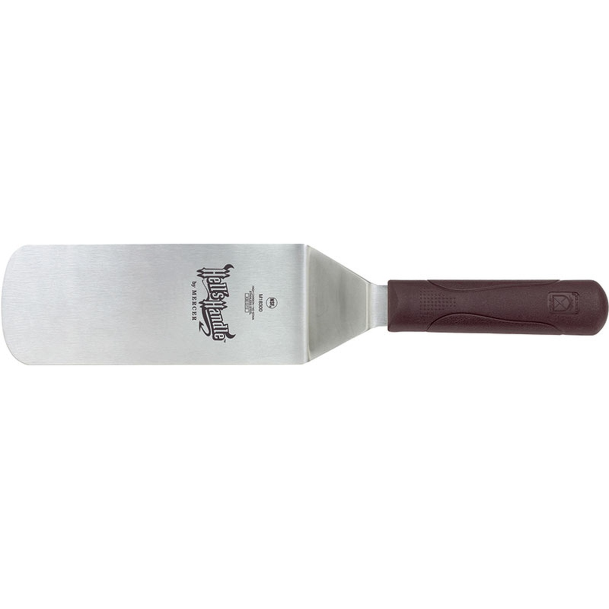 Mercer Culinary Hell's Handle M18300 turner with stainless steel blade and dark red nylon handle, full product view