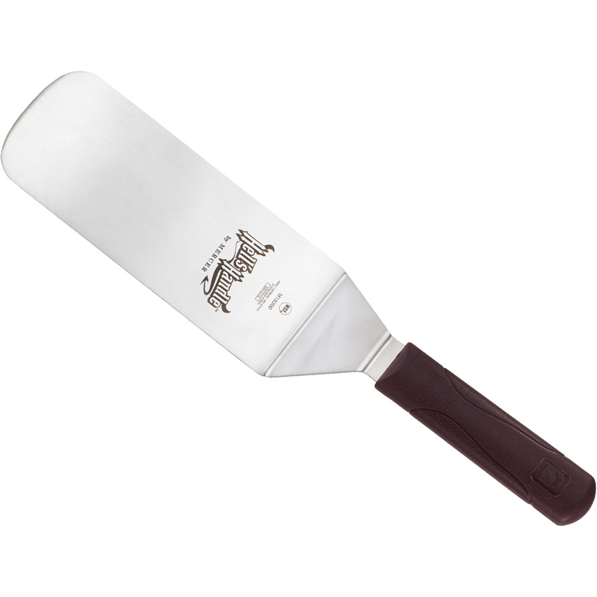 Mercer Culinary Hell's Handle M18300 turner shown at an angle, displaying blade and handle profile