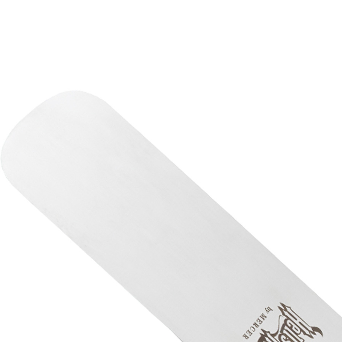 Close-up of the Mercer Culinary Hell's Handle M18300 stainless steel blade tip showing smooth rounded edges