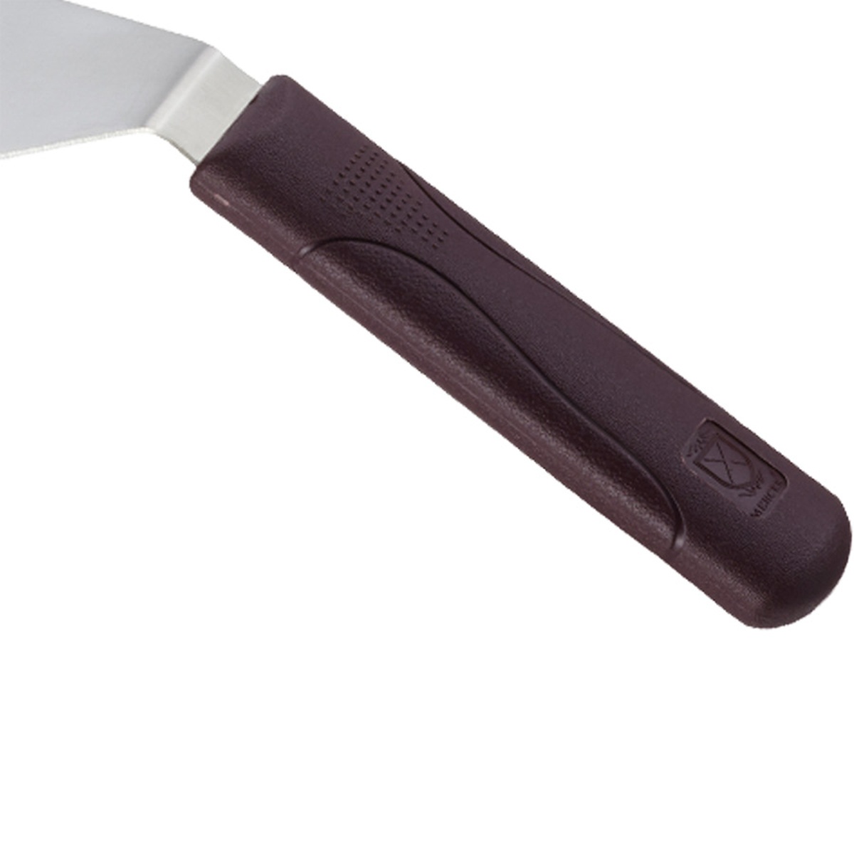 Close-up of the Mercer Culinary Hell's Handle M18300 dark red nylon handle showing dual-textured grip and sanitary sealed design