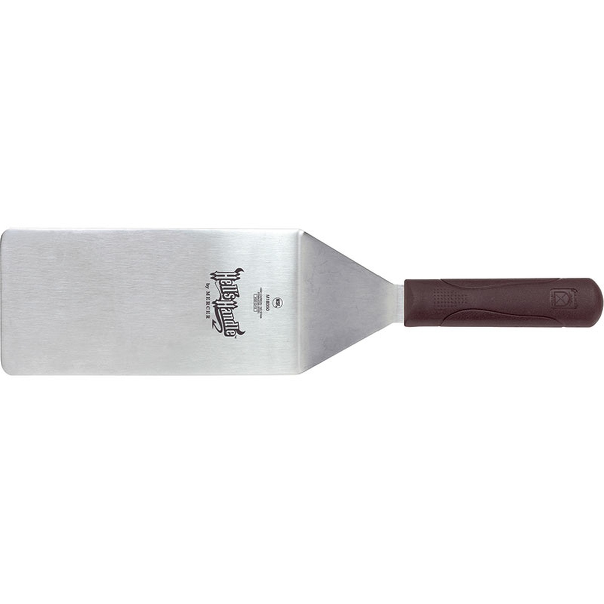Mercer Culinary Hell's Handle M18350 heavy-duty turner full product view with stainless steel blade and dark nylon handle