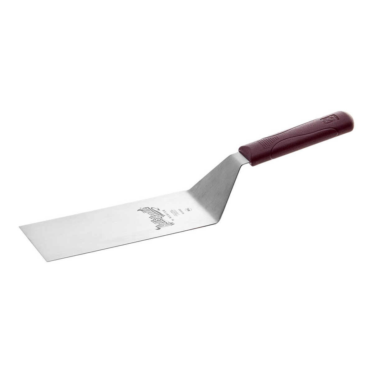 Mercer Culinary M18360 Hell's Handle 8x3 inch square edge turner with red nylon handle and stainless steel blade