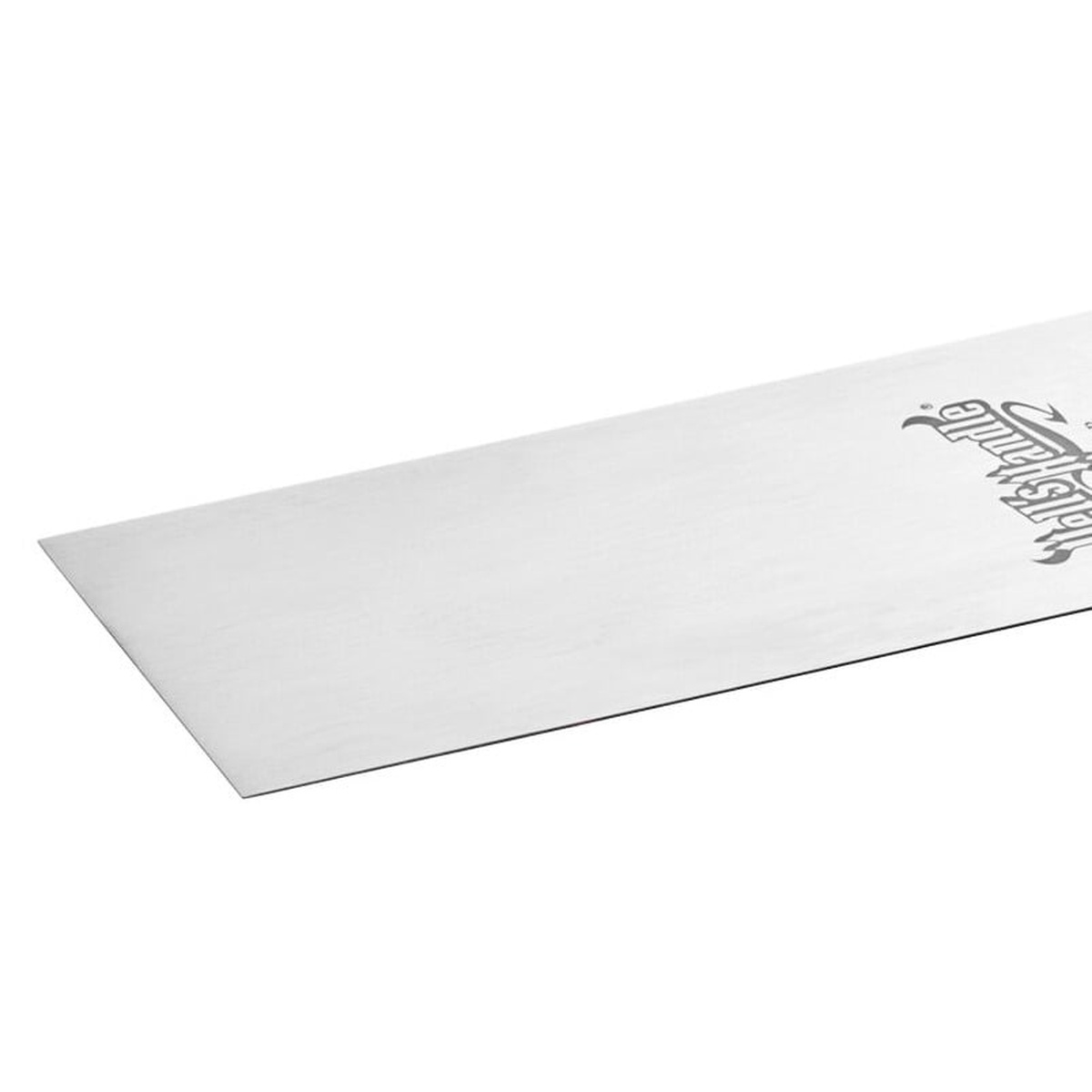 Close-up of the polished precision-ground stainless steel blade of the Mercer Culinary Hell's Handle turner