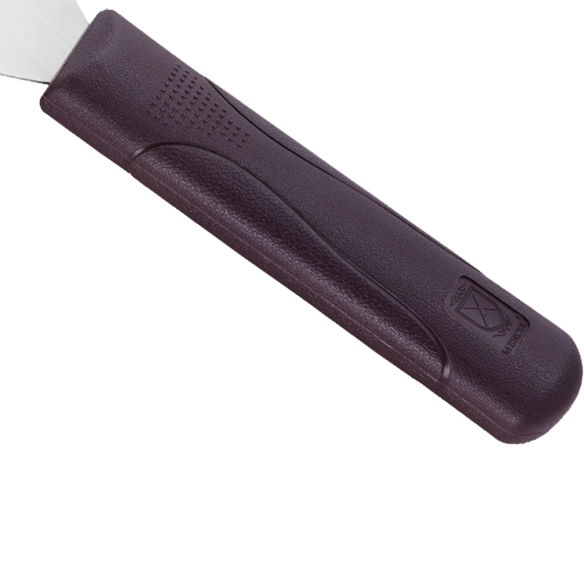 Close-up of dual-textured heat-resistant nylon handle on Hell's Handle scraper showing grip texture and sealed design