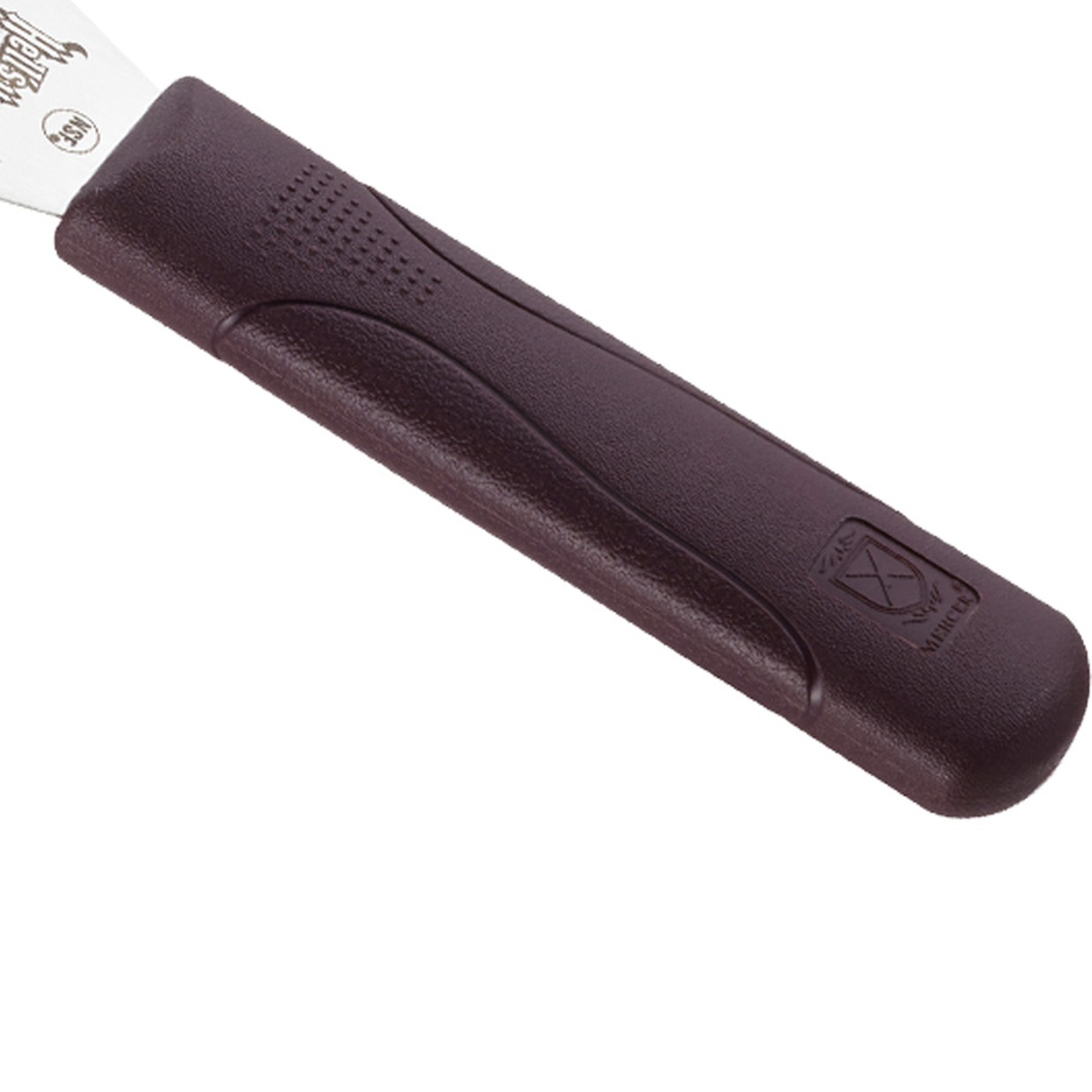 Close-up of the Mercer Culinary Hell's Handle dual-textured dark nylon handle showing grip texture and sealed design