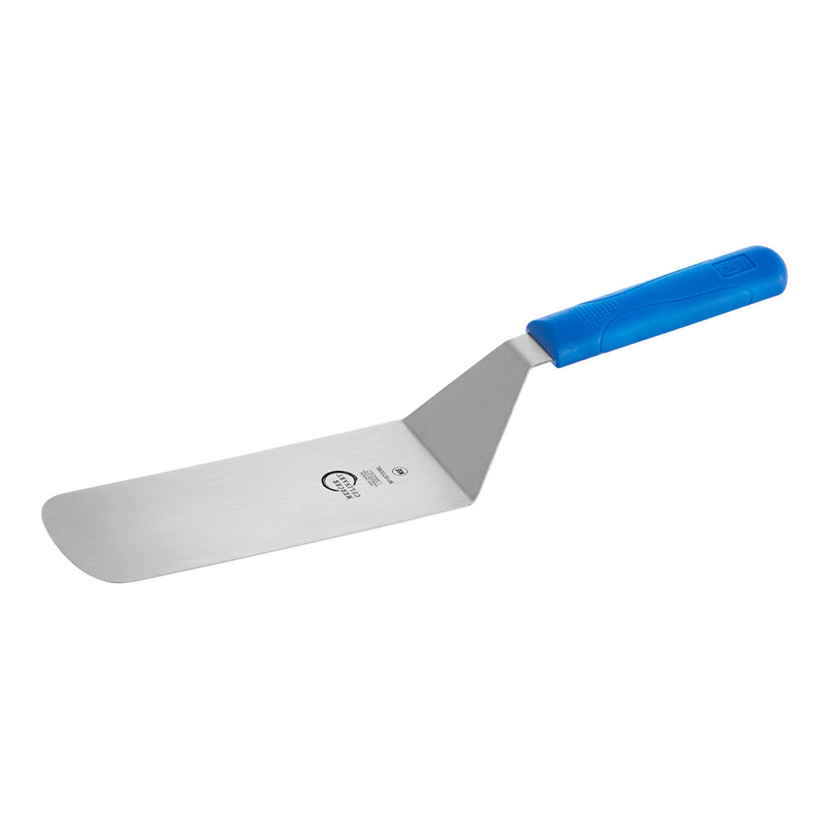 Mercer Culinary Millennia 8-inch by 3-inch stainless steel turner with blue polypropylene handle
