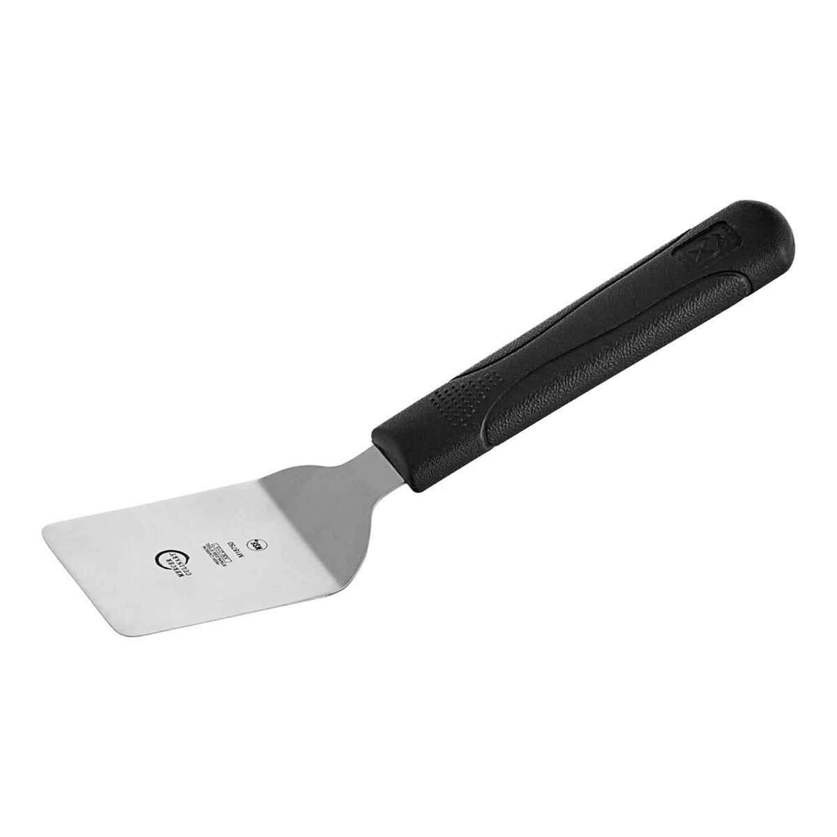 Mercer Culinary M18750 Millennia mini turner with stainless steel blade and black polypropylene handle against white background