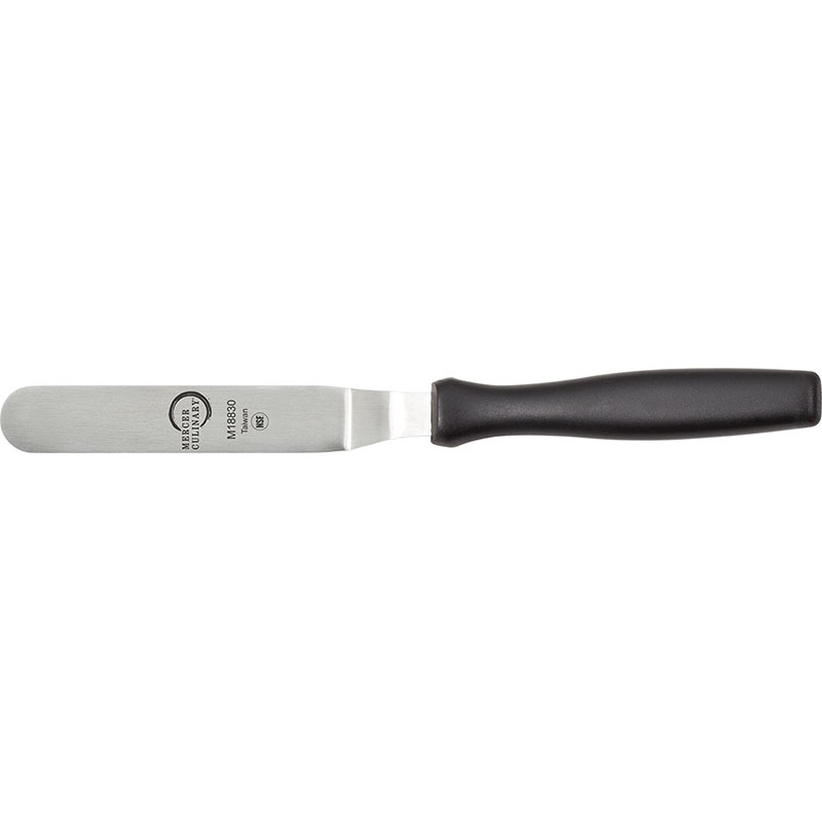 Mercer Culinary M18830P offset spatula with 4-1/4 inch stainless steel blade and black polypropylene handle