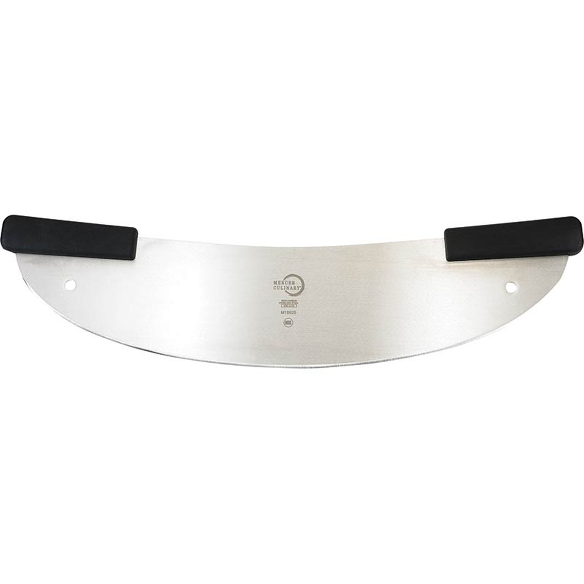 Mercer Culinary M18925 stainless steel pizza rocker cutter with dual black handles