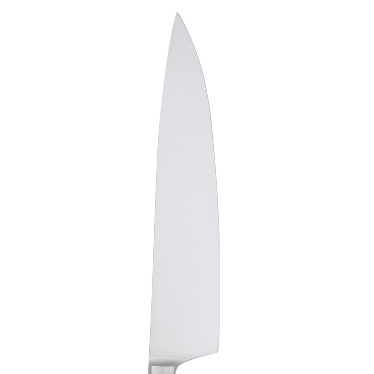Close-up detail of the Mercer Culinary ZüM 10-inch chef knife blade tip showing smooth taper-ground edge