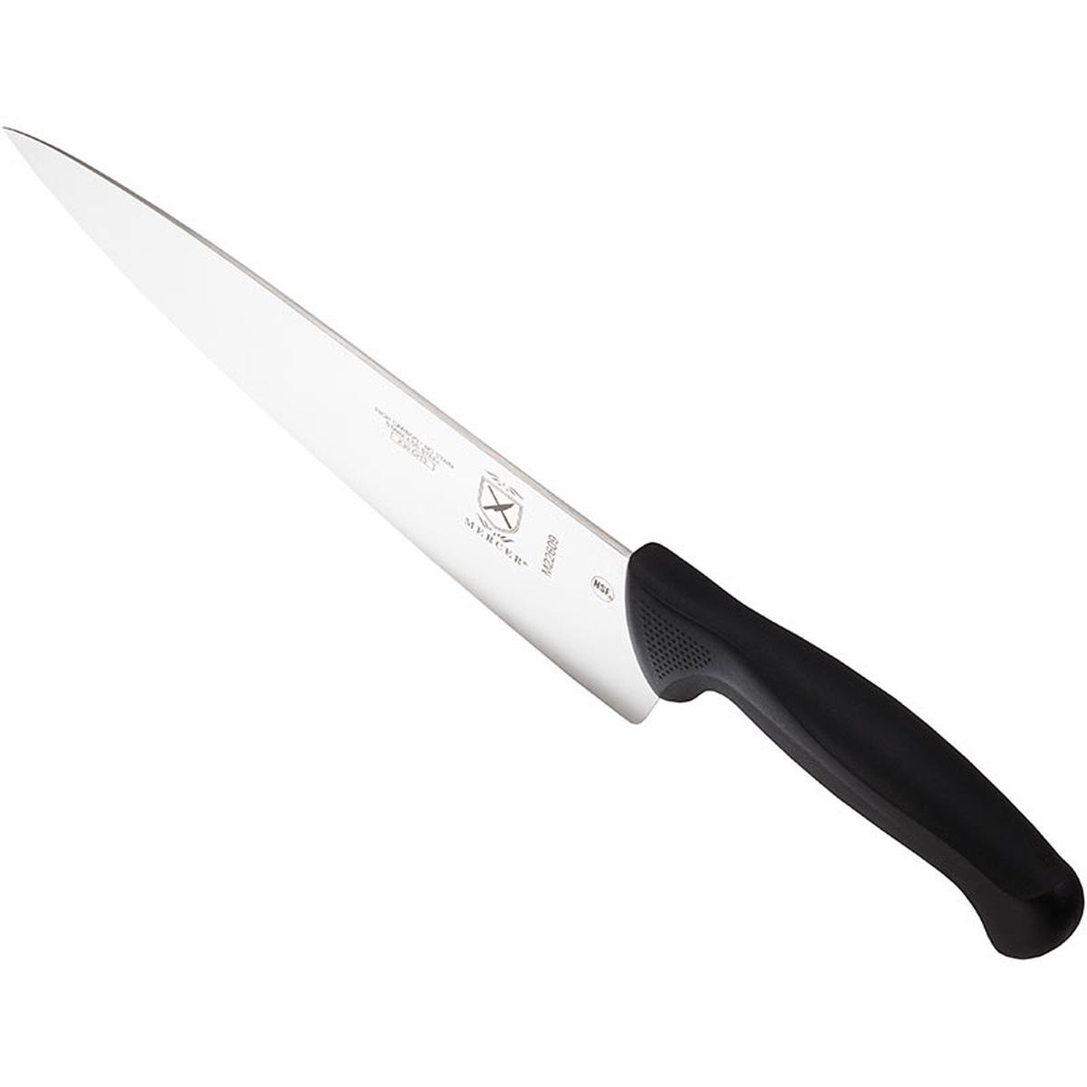 Mercer Culinary Millennia 9 inch Chef Knife angled view showing handle texture