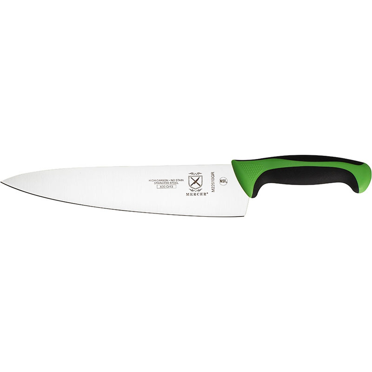 Mercer Culinary Millennia Colors 10-inch chef's knife with ergonomic two-tone handle and high-carbon stainless steel blade