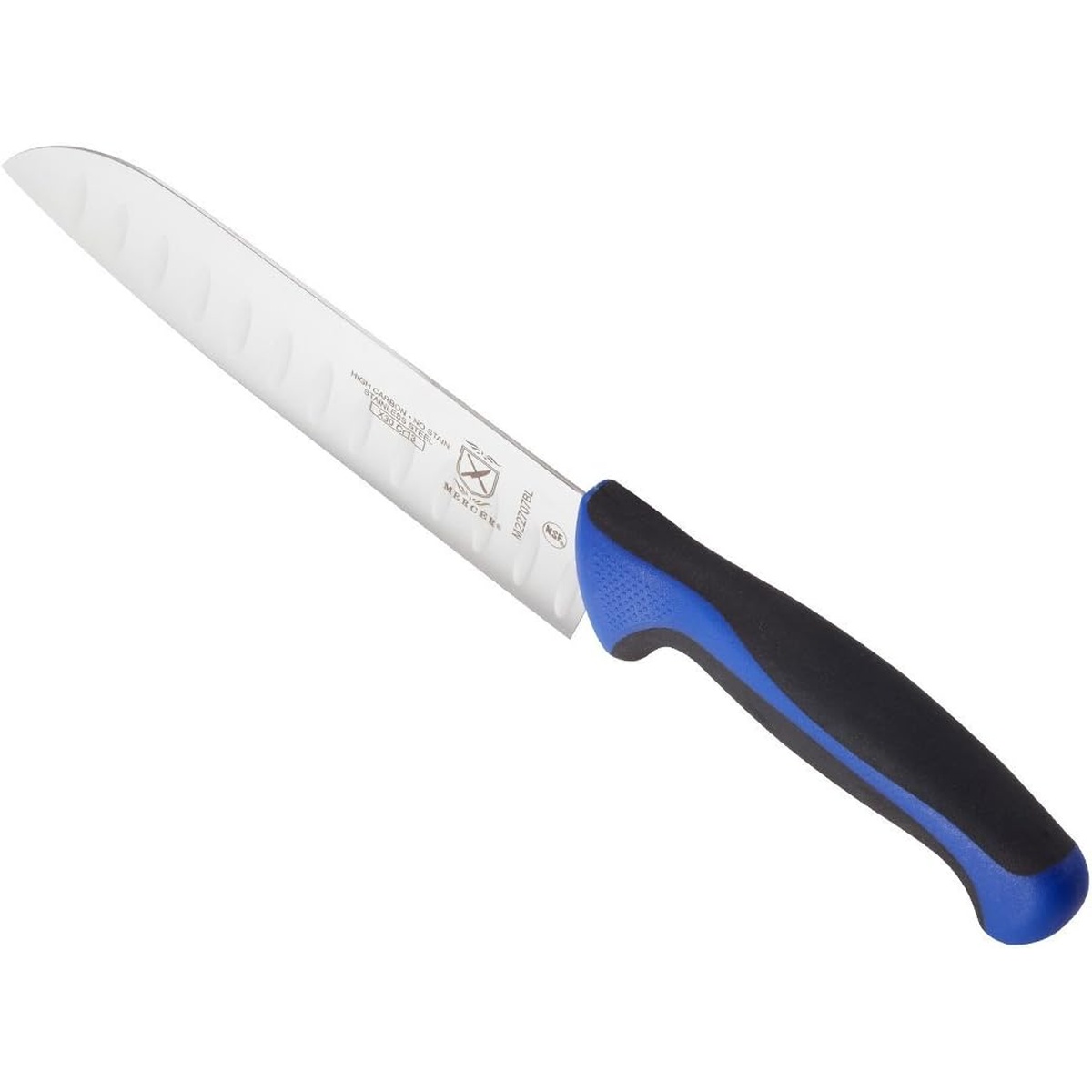 Mercer Culinary Millennia 7 inch Santoku knife with blue handle