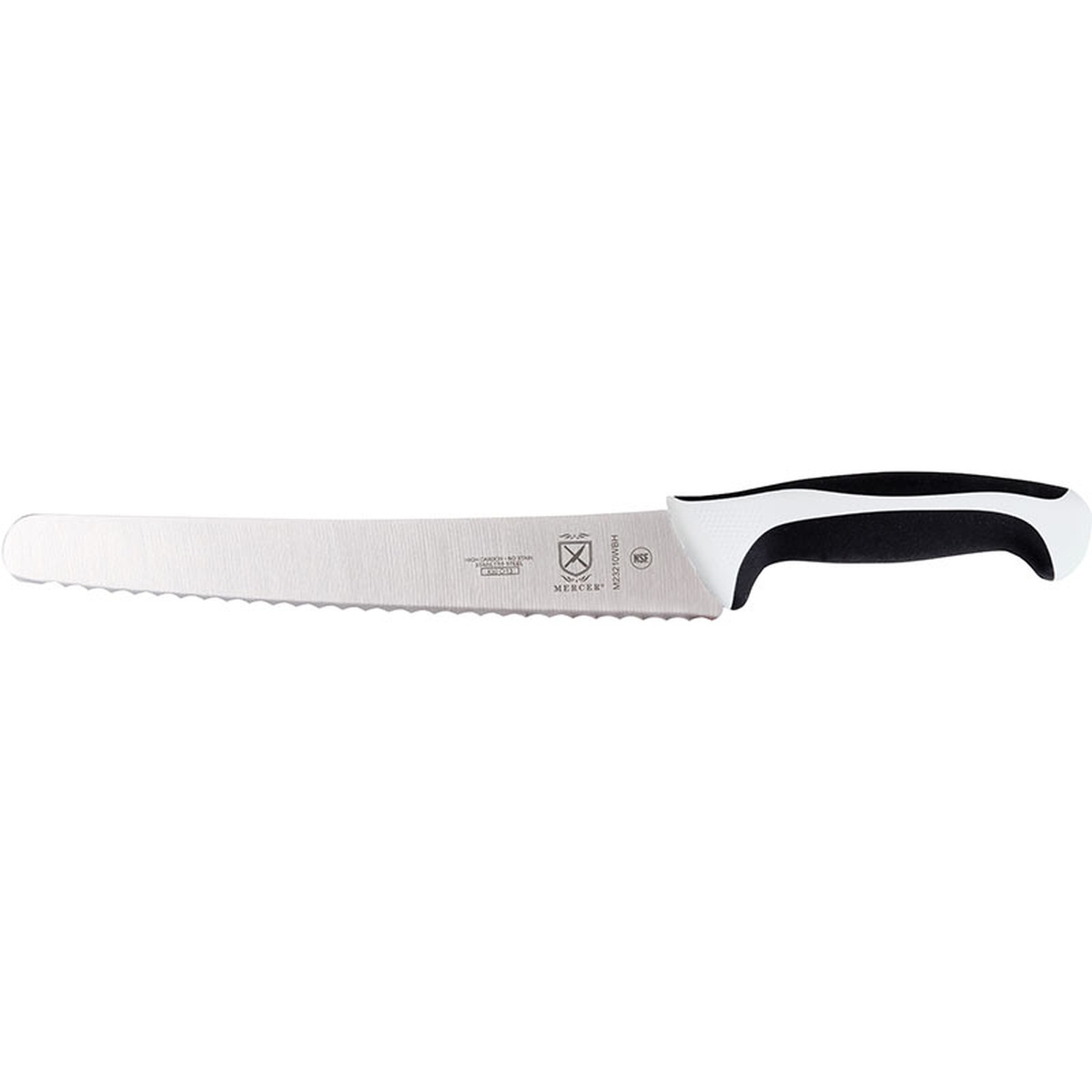 Mercer Culinary Millennia 10 inch wide bread knife side view showing wavy edge