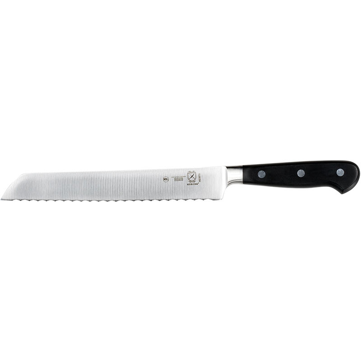 Mercer Culinary Renaissance 8 inch bread knife side view showing serrated wavy edge