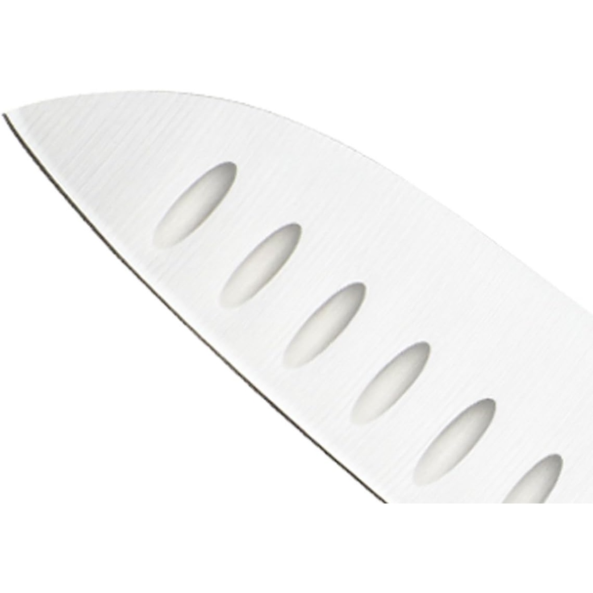Close up of the Granton edge on the high carbon German steel blade
