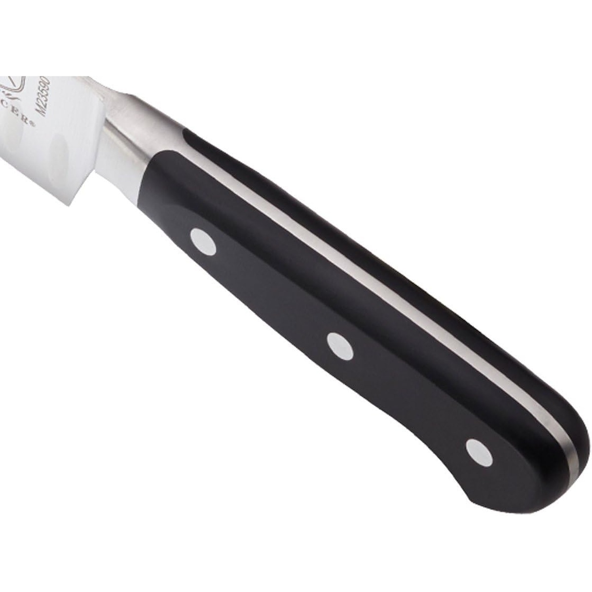 Detail of the triple riveted ergonomic Delrin handle