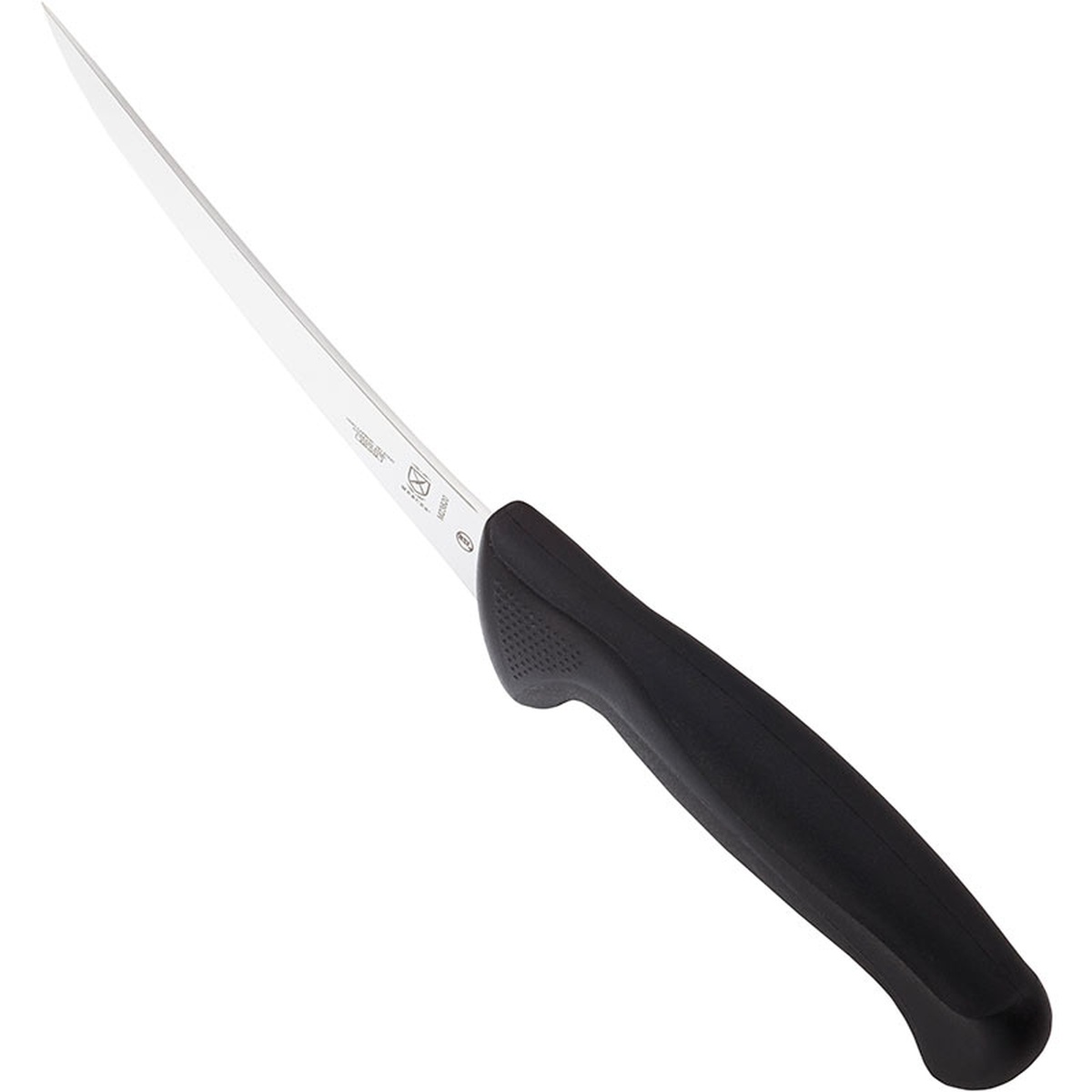 Angled view of the Mercer Culinary boning knife showing the textured handle and blade profile