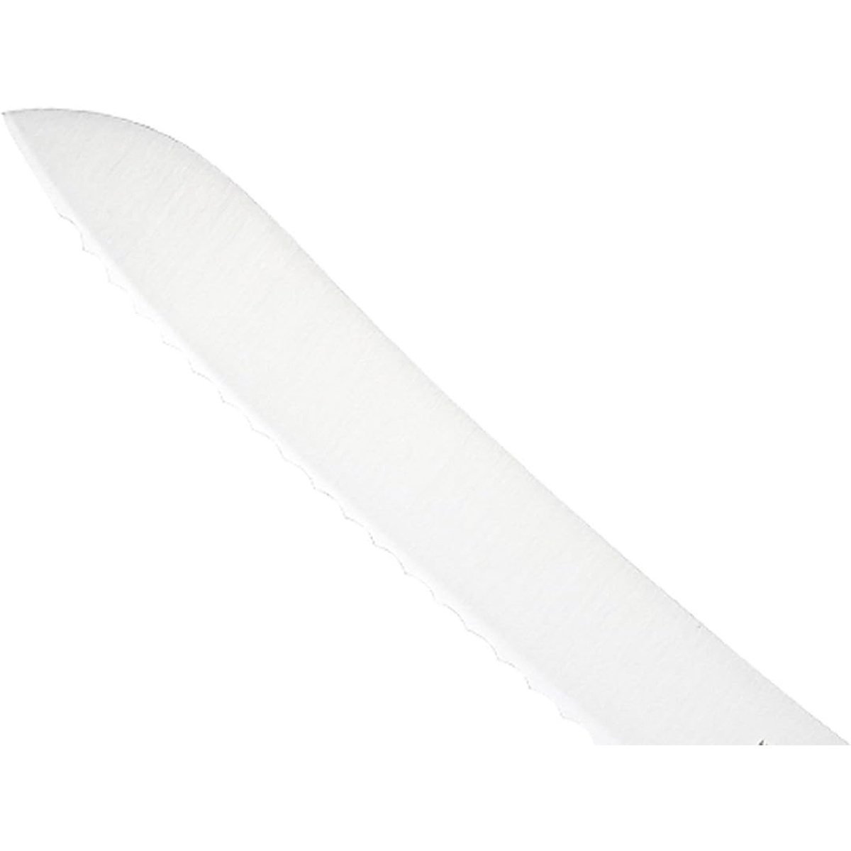 Close-up of the wavy serrated edge on the Mercer Culinary M23890GR bread knife blade