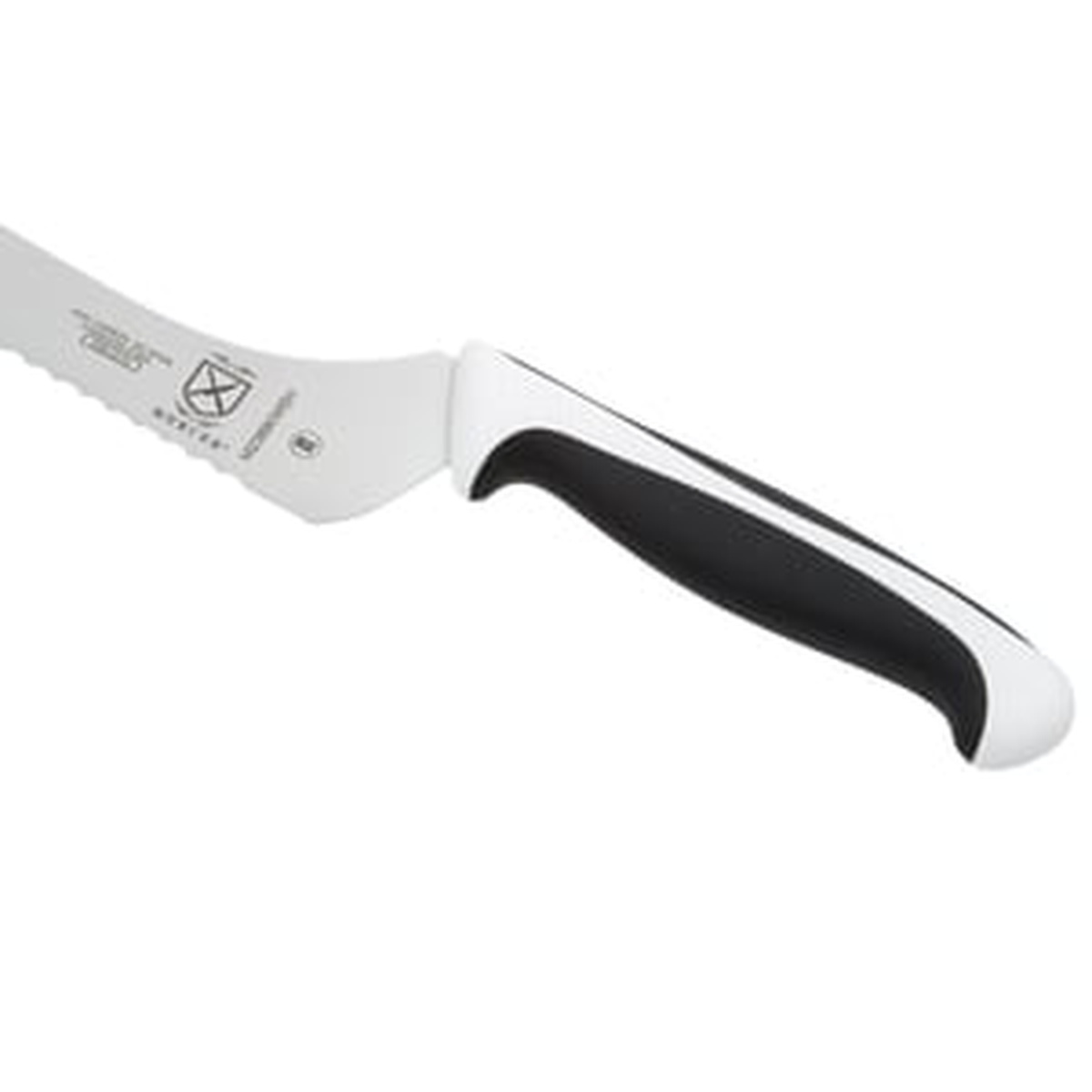 Detail of the ergonomic white handle and offset blade design
