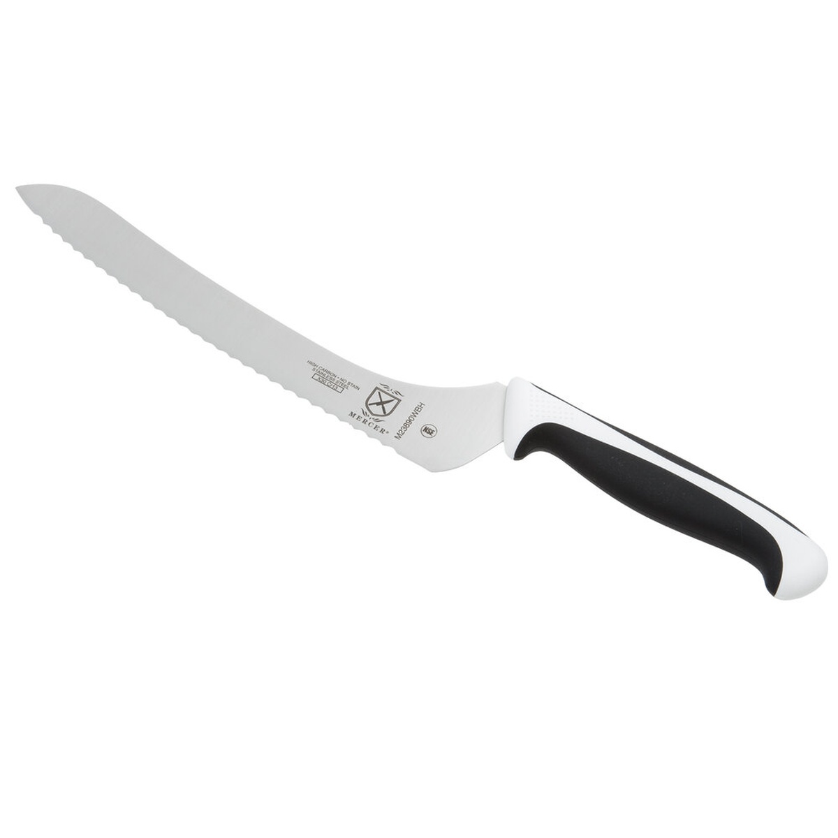 Mercer Culinary Millennia 9 inch offset bread knife with white handle