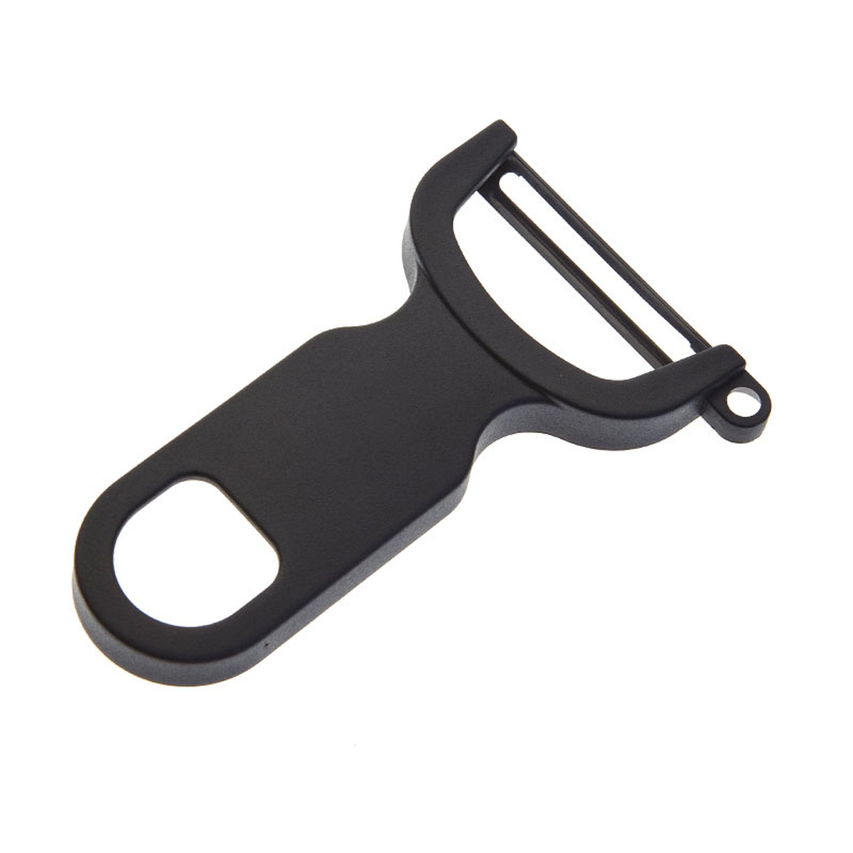 Mercer Culinary M33071BKB black Y peeler, angled view showing blade and ergonomic handle