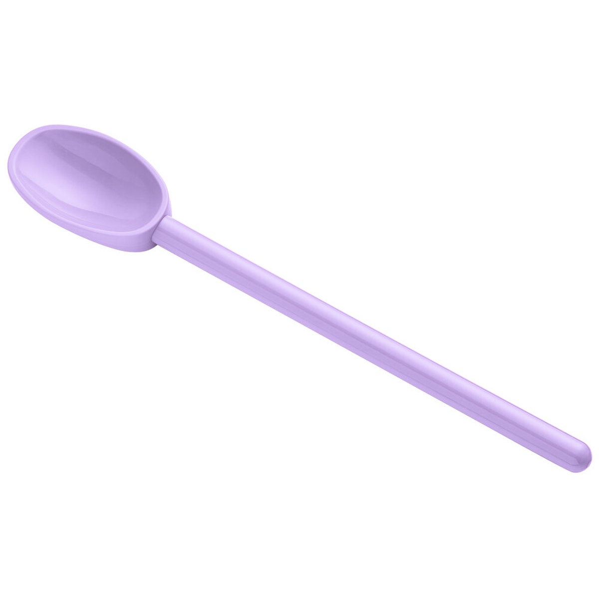 Mercer Culinary M33182PU purple mixing spoon - angled view showing deep bowl and long handle