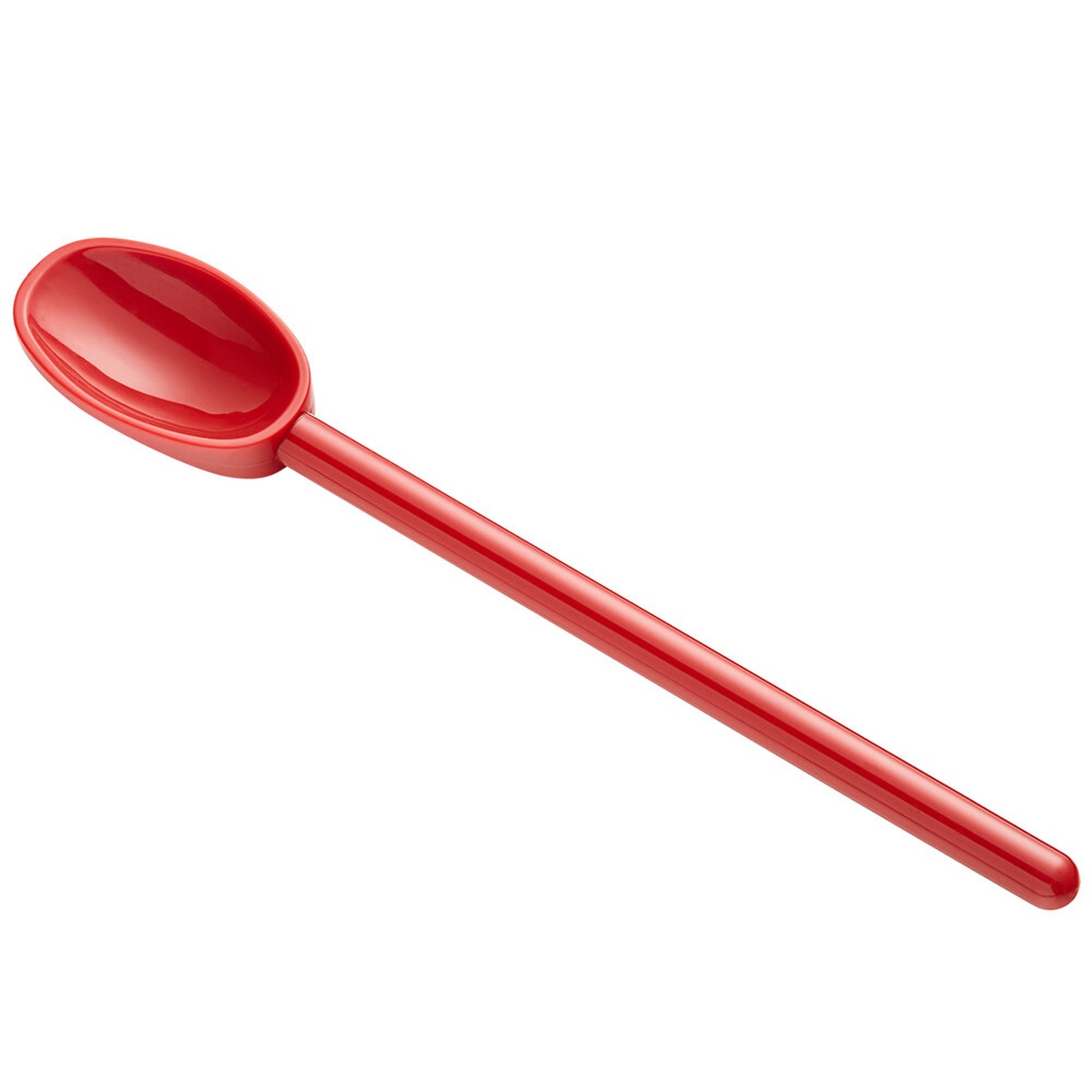 Mercer Culinary M33182RD red high-temperature mixing spoon with deep oval bowl and long handle