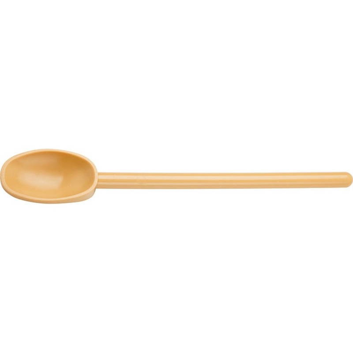 Mercer Culinary Hell's Tools tan mixing spoon, top-down view on white background