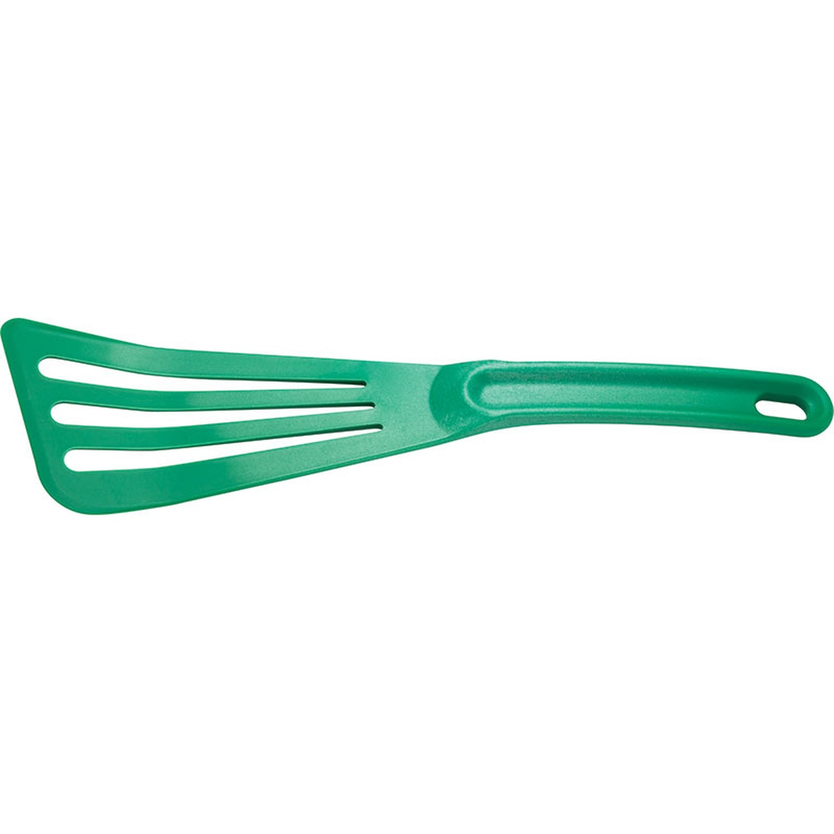 Mercer Culinary Hell's Tools green slotted spatula turner with beveled edge and channeled handle
