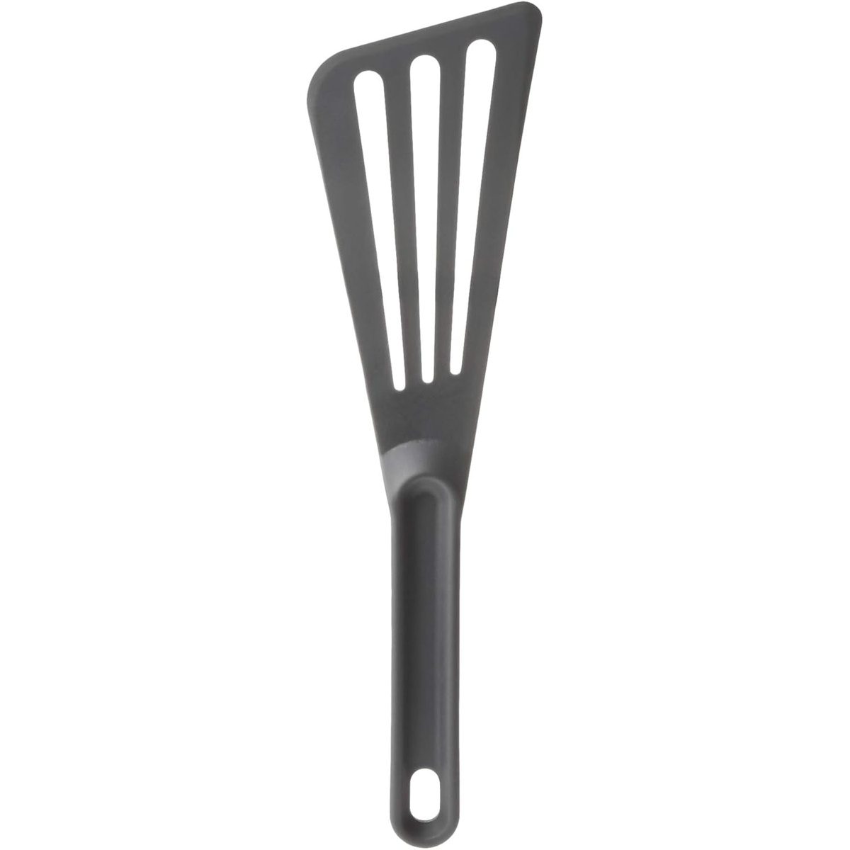 Mercer Culinary Hell's Tools gray slotted spatula showing blade and handle from reverse angle