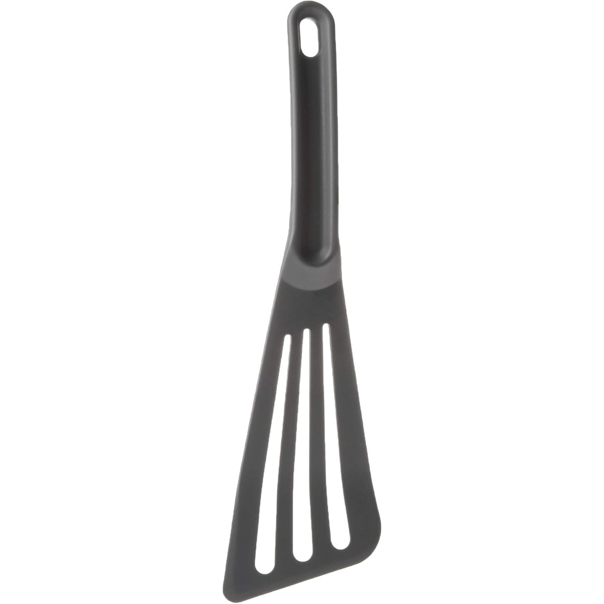 Mercer Culinary Hell's Tools gray slotted spatula full view with hanging hole