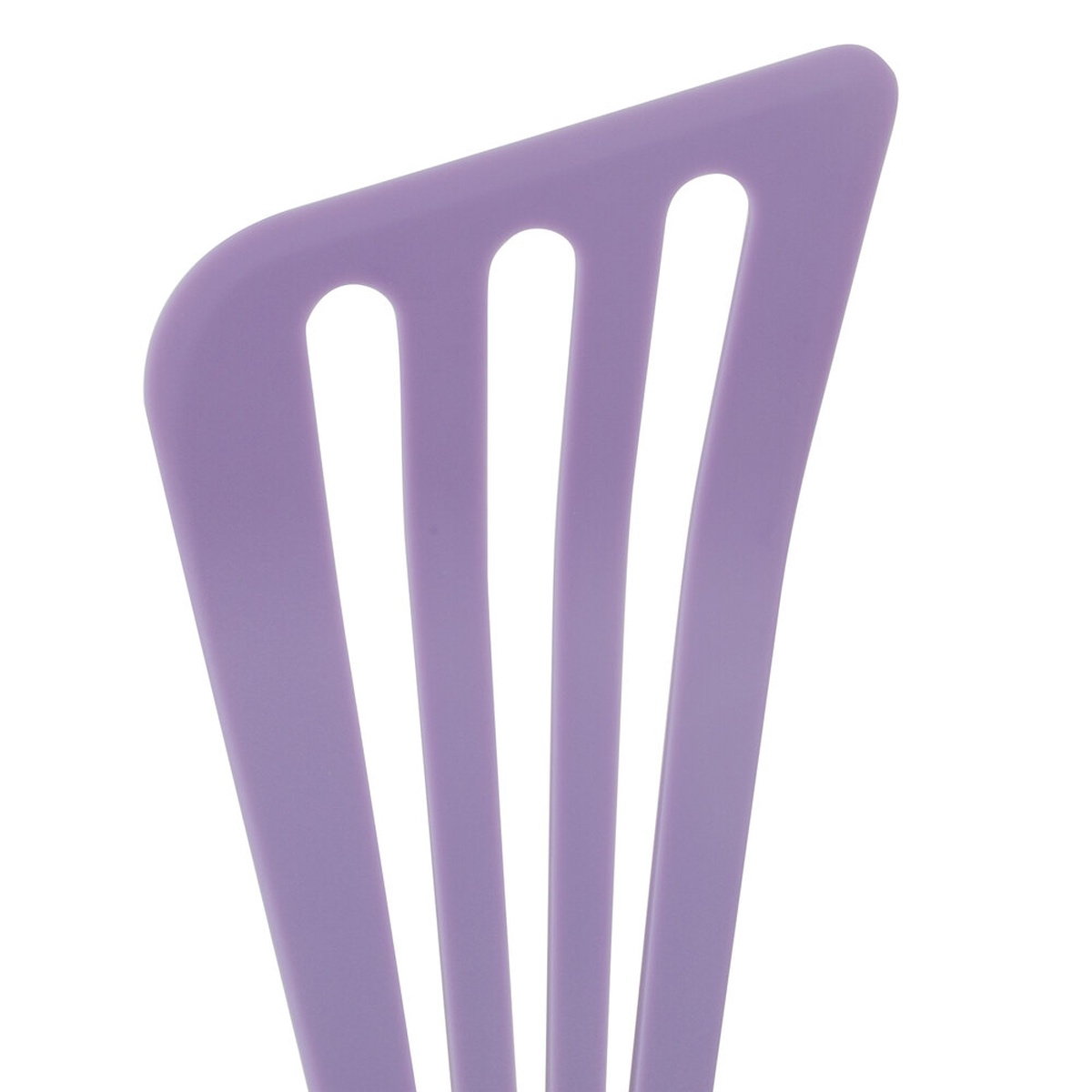 Close-up detail of purple slotted nylon turner blade showing beveled edge and slots