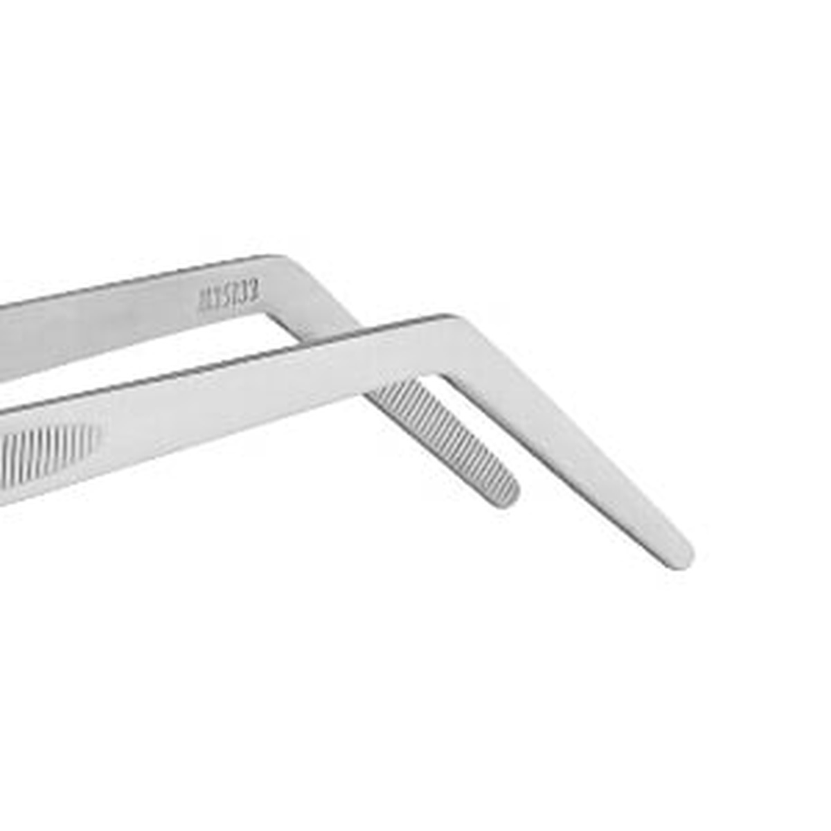Close up of curved precision tips on stainless steel tongs