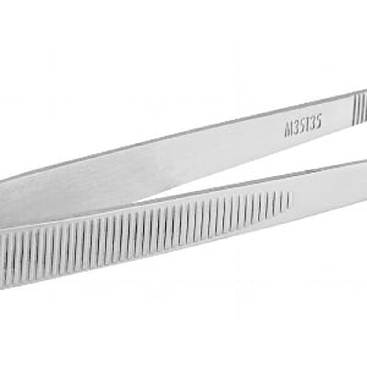 Close-up of Mercer Culinary M35135 tong body showing raised grip serrations and model number stamping