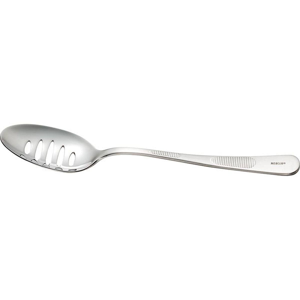 Mercer Culinary M35141 7 7/8-inch stainless steel slotted plating spoon with deep-well bowl and satin finish handle