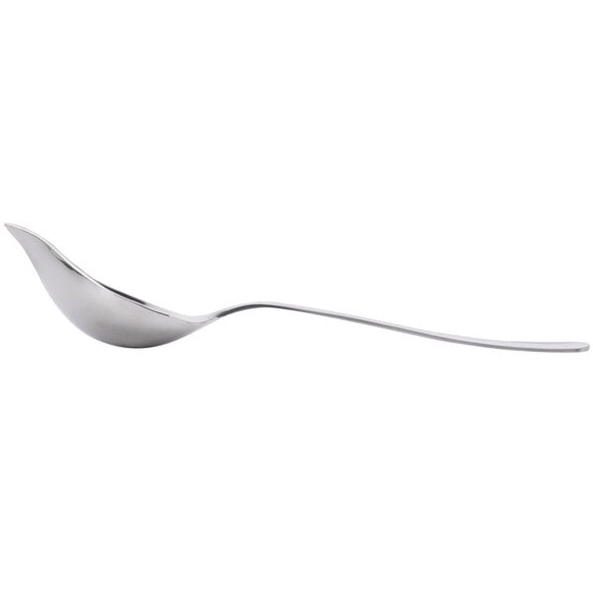 Side profile of the Mercer Culinary saucier spoon showing the ergonomic curve