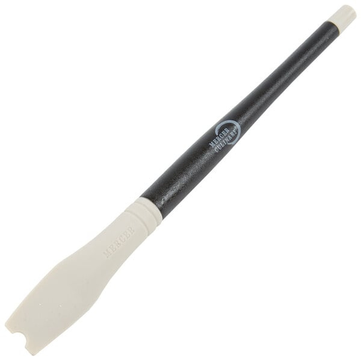 Mercer Culinary M35604 silicone plating brush, angled view showing tapered nylon handle and white brush head