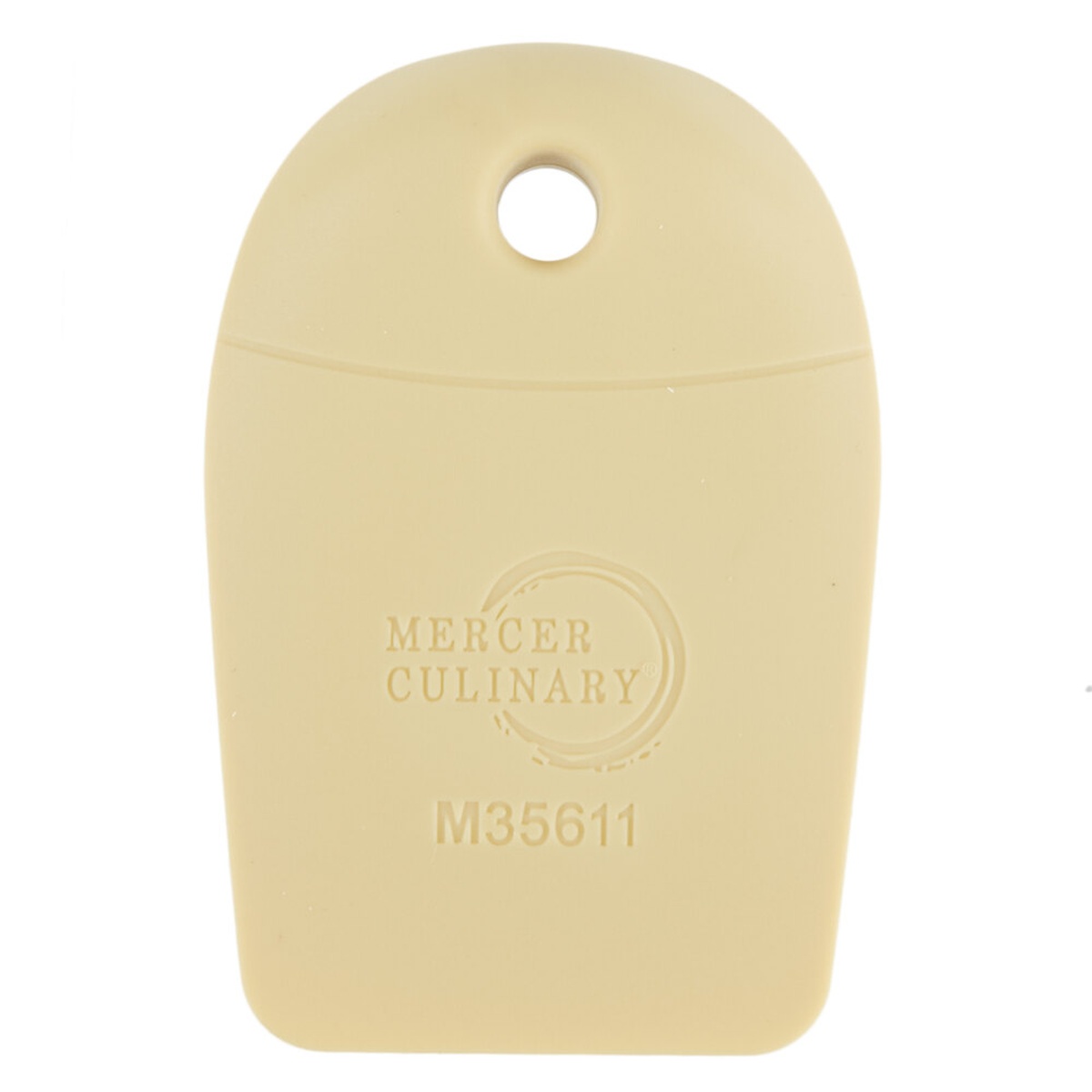 Mercer Culinary M35611 plain edge silicone plating wedge, front view showing hanging hole and smooth tip