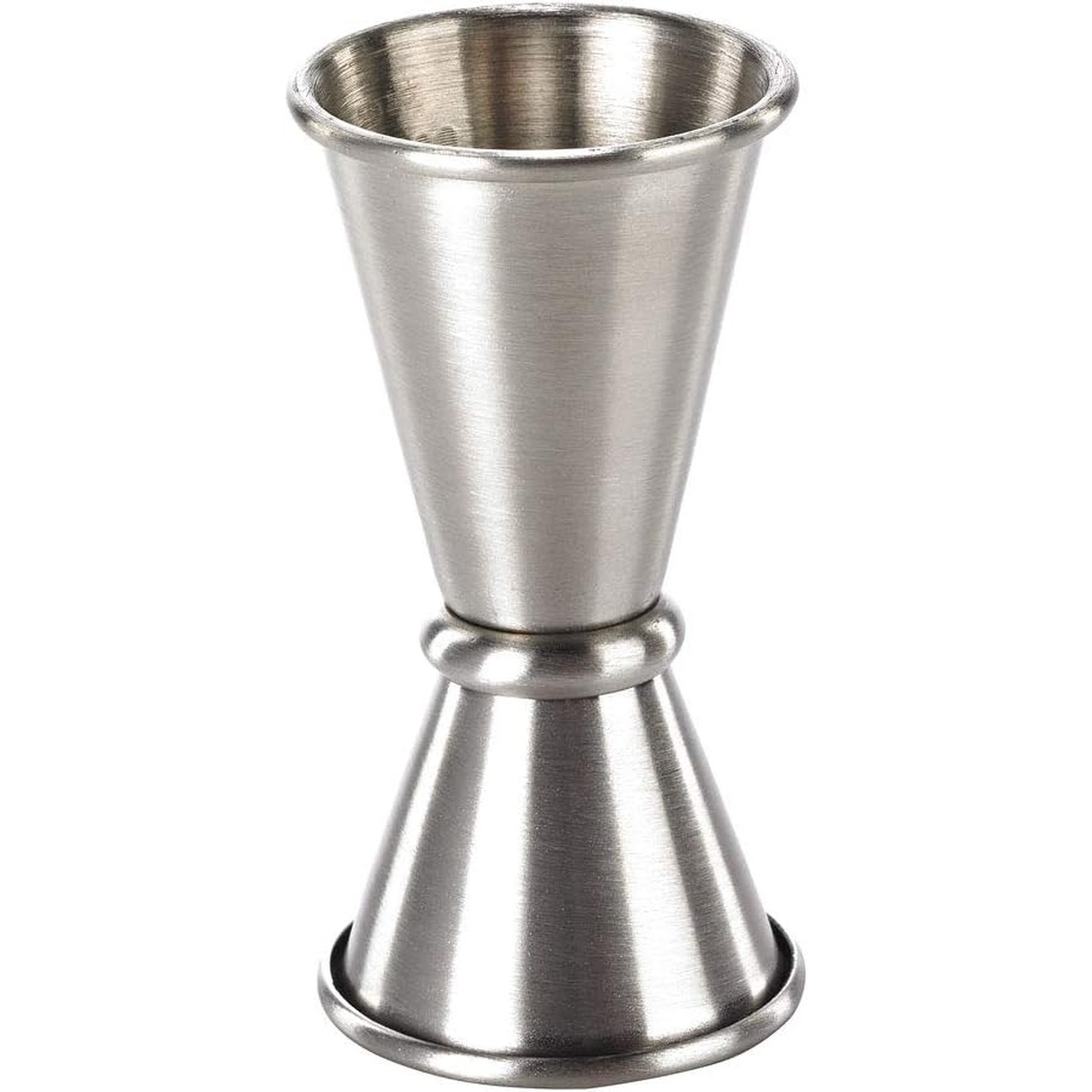 Barfly M37000 jigger angled top-down view showing smooth satin interior finish