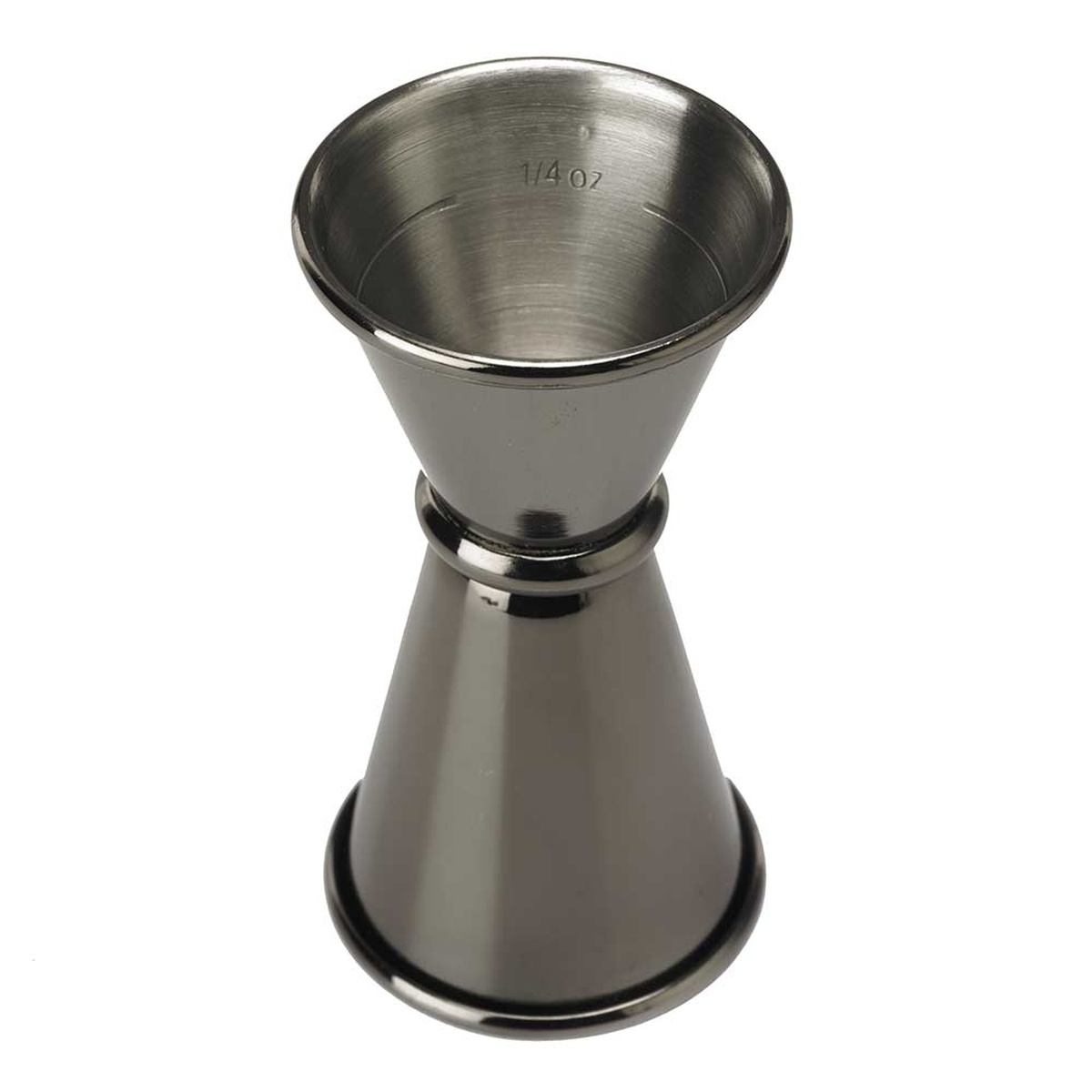 Barfly M37000BK jigger interior showing 1/4 oz measurement marking etched inside