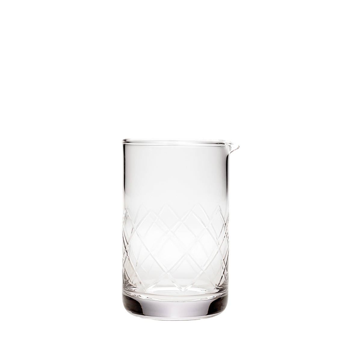 Barfly classic mixing glass with diamond-cut pattern and pour spout on white background