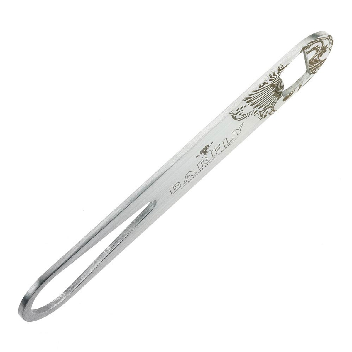 Barfly 7-inch stainless steel bottle opener showing full length and bottle opener end detail