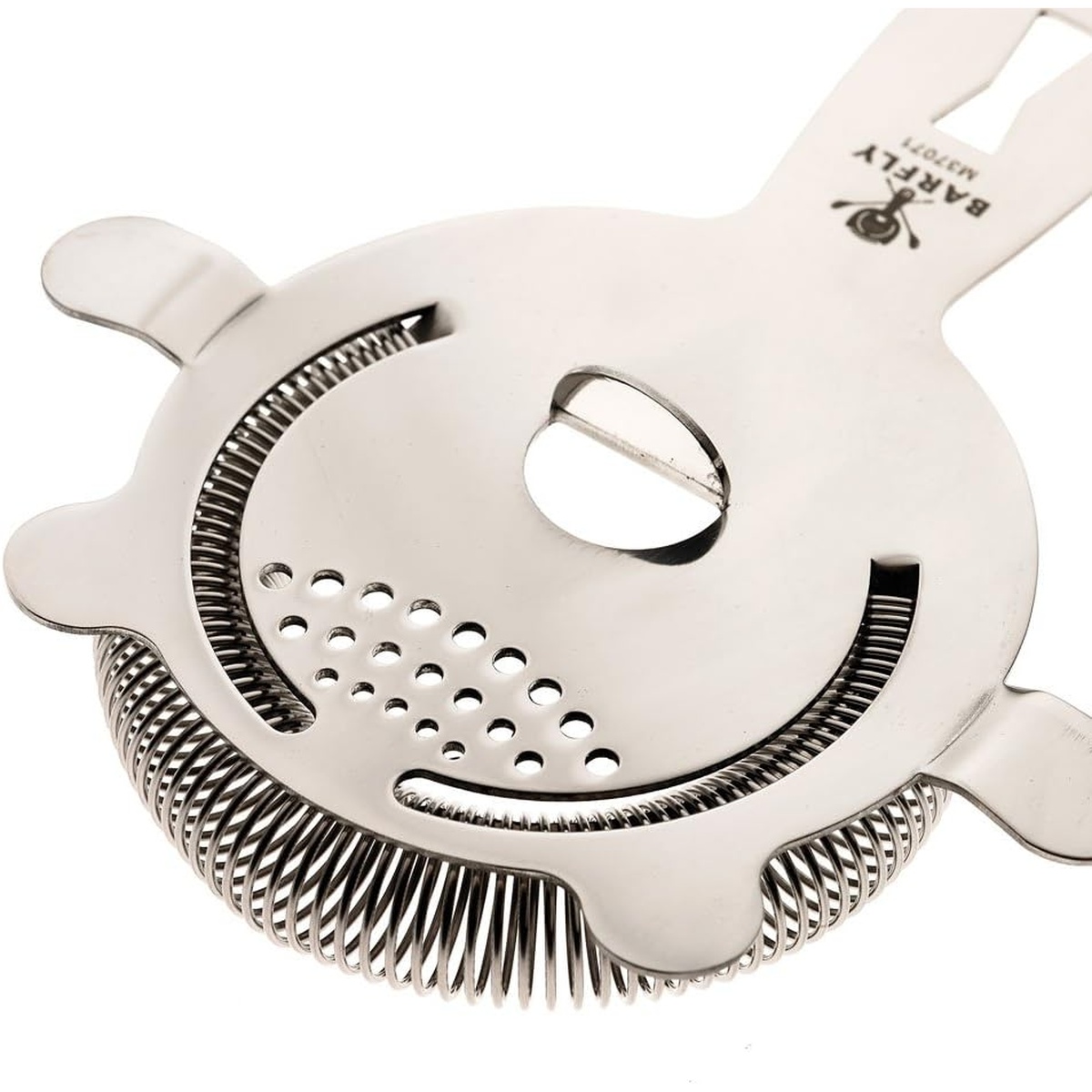 Close-up detail of Barfly M37071 strainer spring coil and perforated strainer head