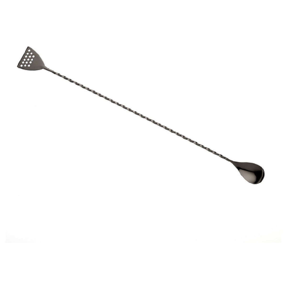 Mercer Culinary M37072BK Barfly bar spoon with twisted stem, strainer end, and gun metal black finish