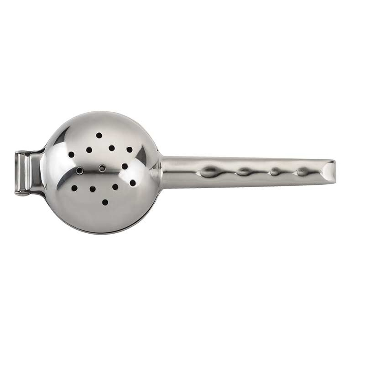 Barfly Deluxe Juicer closed, top-down view showing polished stainless steel body and textured handle
