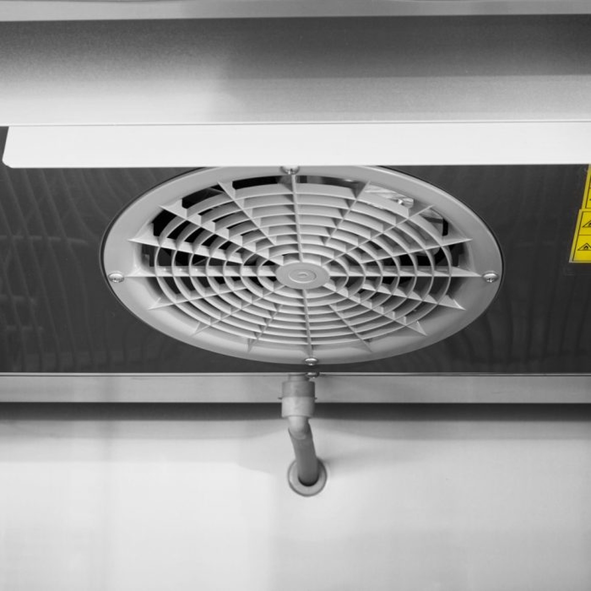 Close-up of freezer evaporator fan assembly