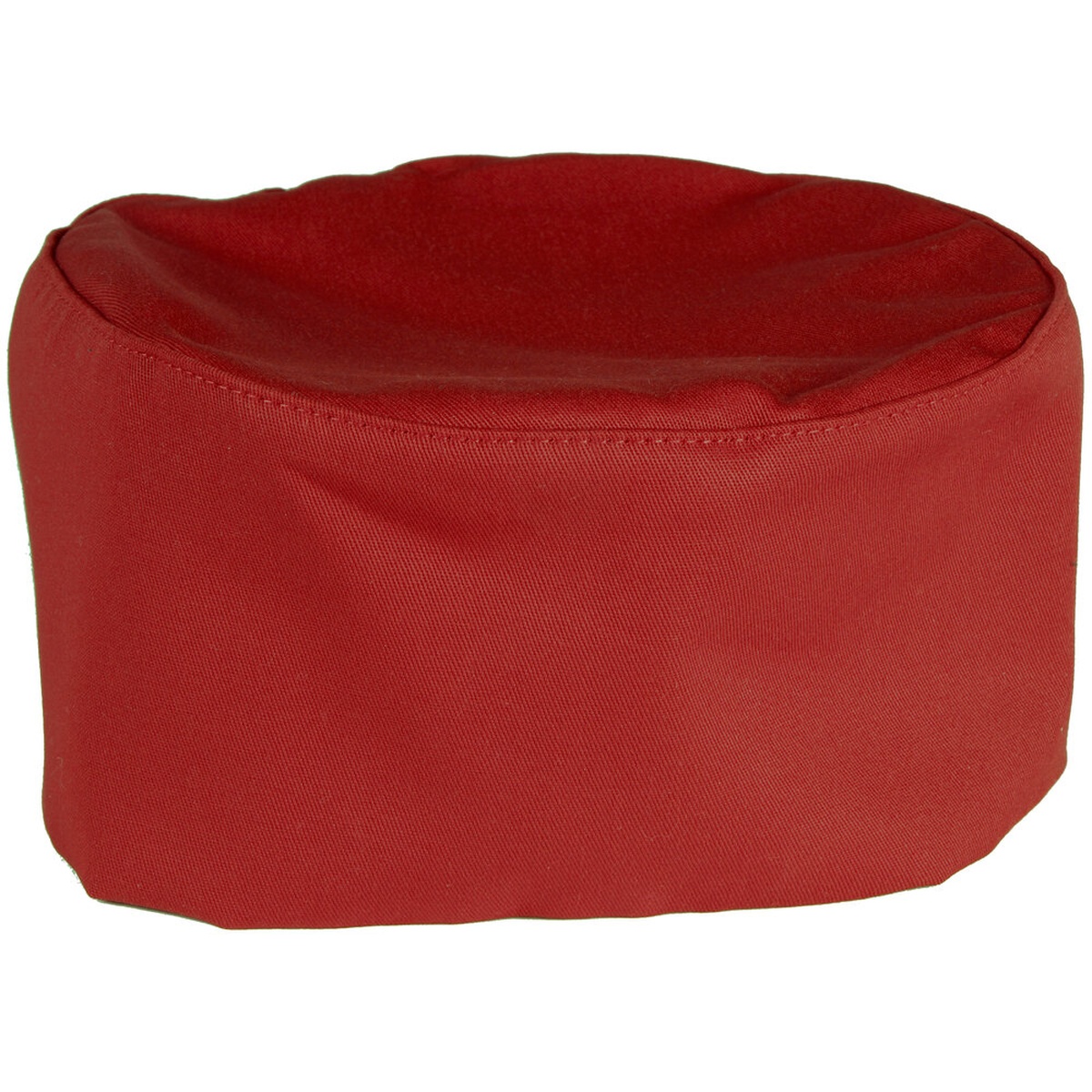 Mercer Culinary M60075RD red baker's skull cap pill box hat, shown from the front on a white background