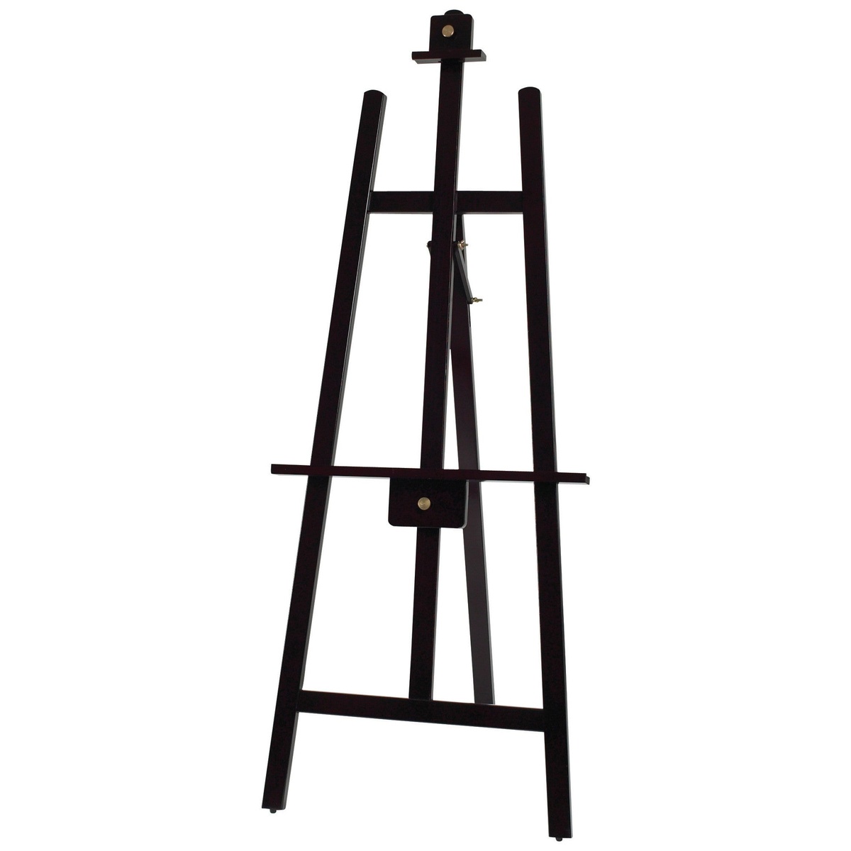 Winco MBBE-3 Premium Tripod Display Easel in mahogany finish, standalone view showing full frame and adjustable planes