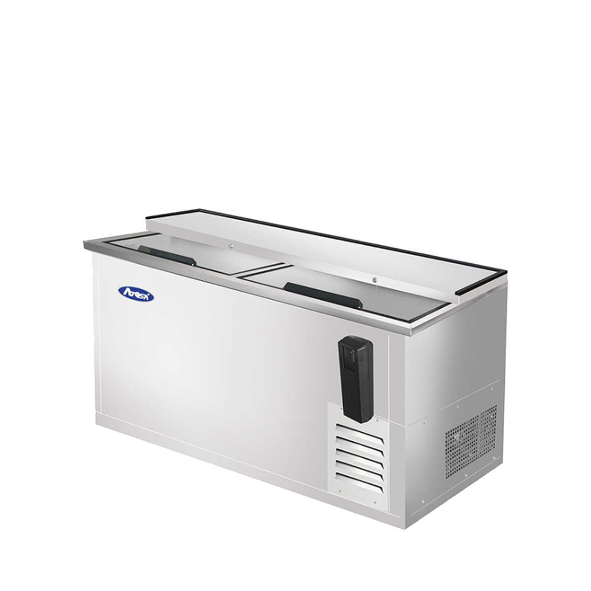 Atosa MBC65GR bottle cooler three-quarter view showing stainless steel construction